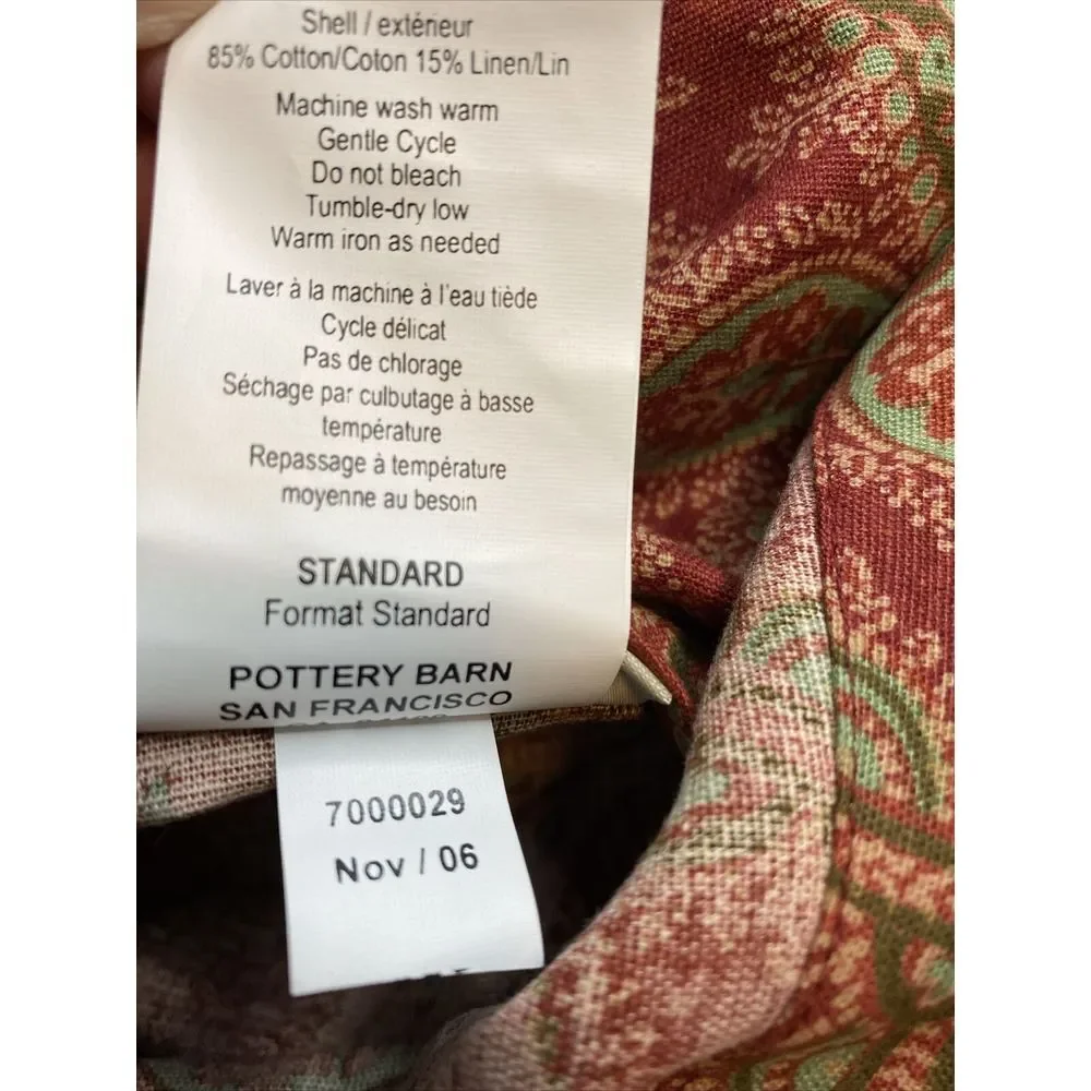 Large Pottery Barn Paisley Pillow Cover Green Red Floral‎ Approx 30 X 25
